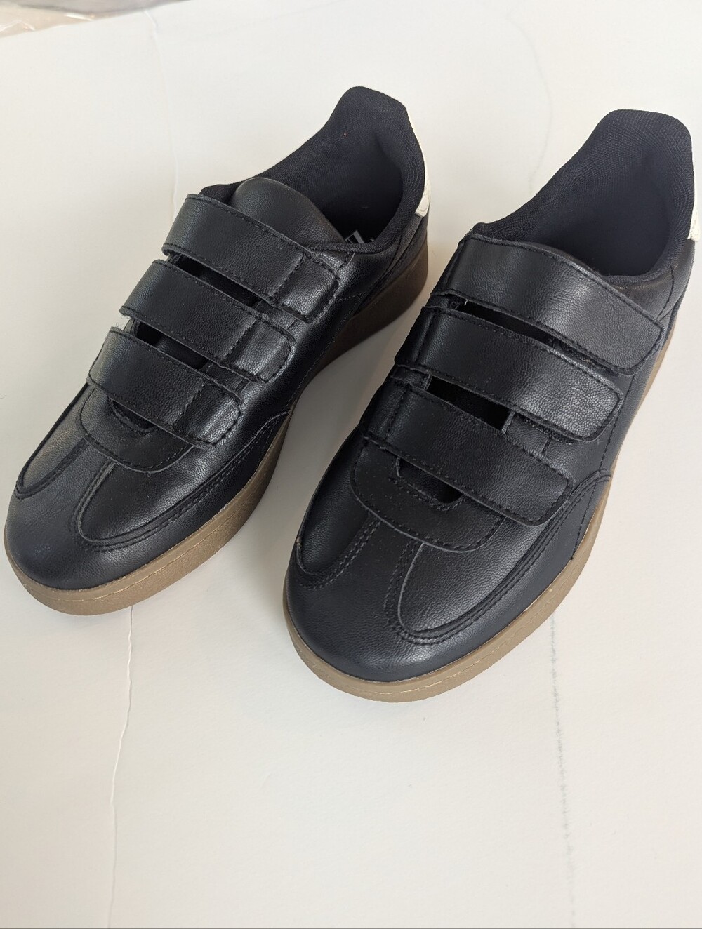 Boy's Black Leather Velcro Trainer with Gum Sole